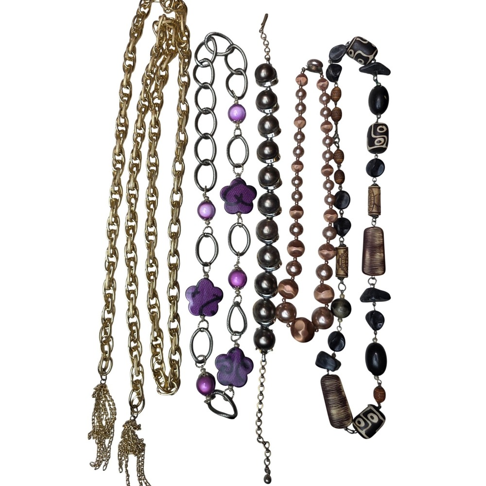 Vintage Belt Lot Gold Chain Purple Floral Tribal Bead Copper Pearl 5pc C1